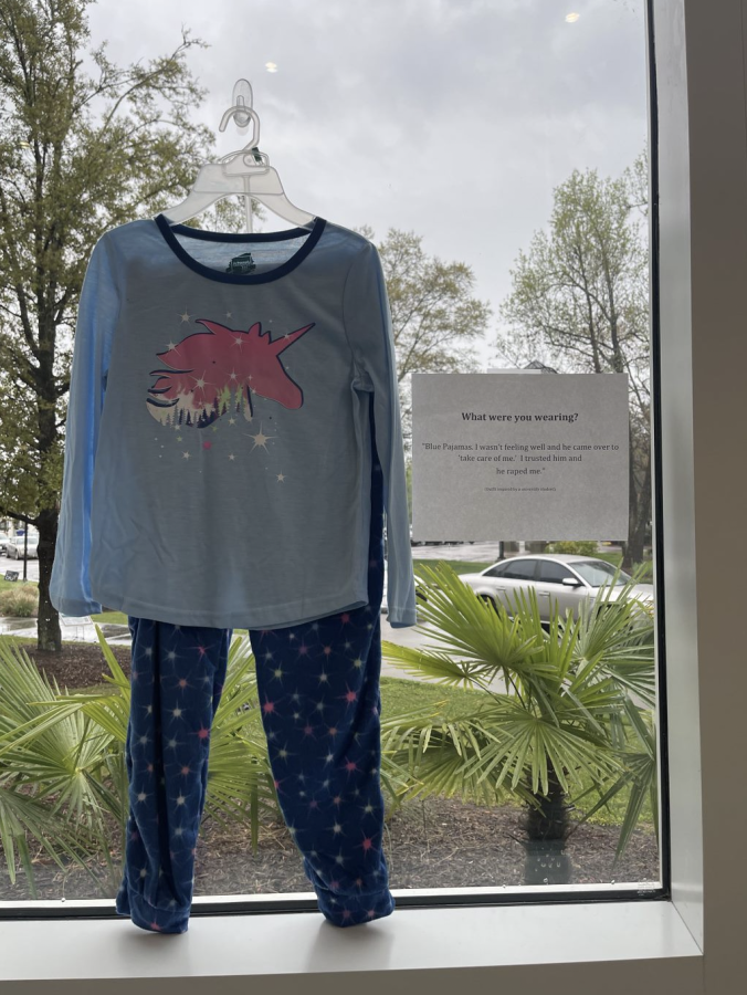 A display of an anonymous students childrens pajamas is what they were wearing the night they were sexually assaulted when they were young.