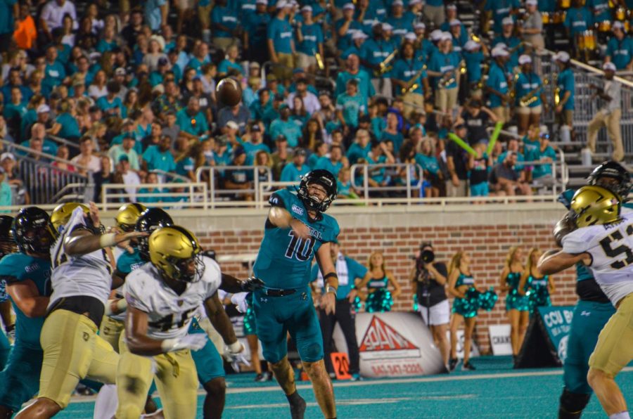 A record-breaking crowd supplied a teal wave as Coastal football battled Army. The Chants won 38-28 in the first home-game of the season Sept. 3.