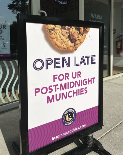 Insomnia Cookies serves late-night treats.