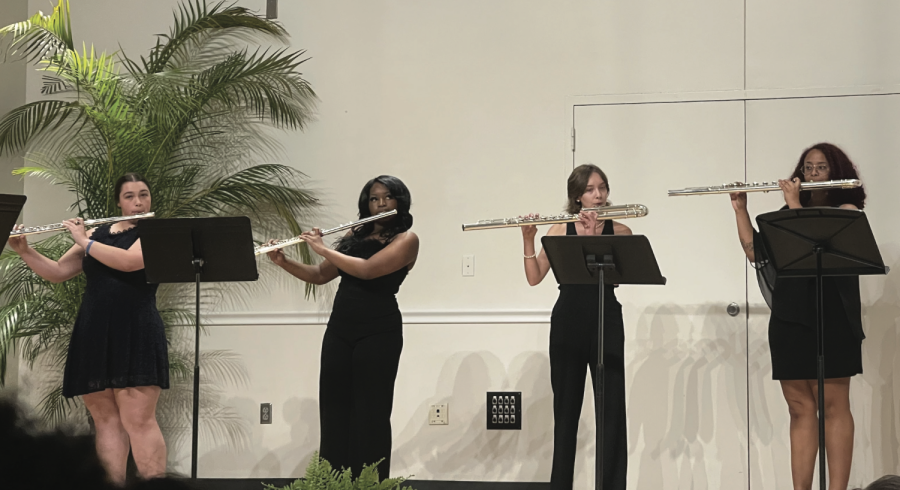 (Left to right) Eden Chowning, Diamond Gaston, Emma West and Nidia Dixon perform in the Edwards Recital Hall.