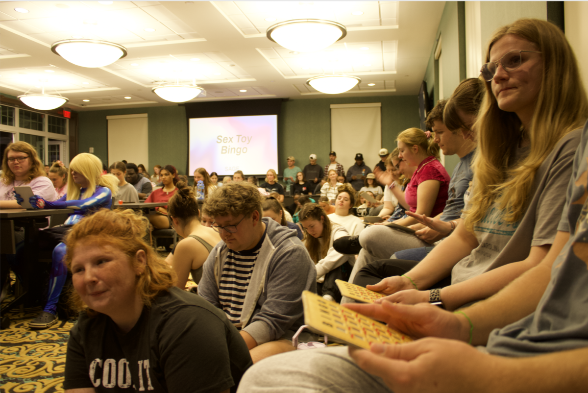 Students pack the room for the first ever sex toy bingo event. 