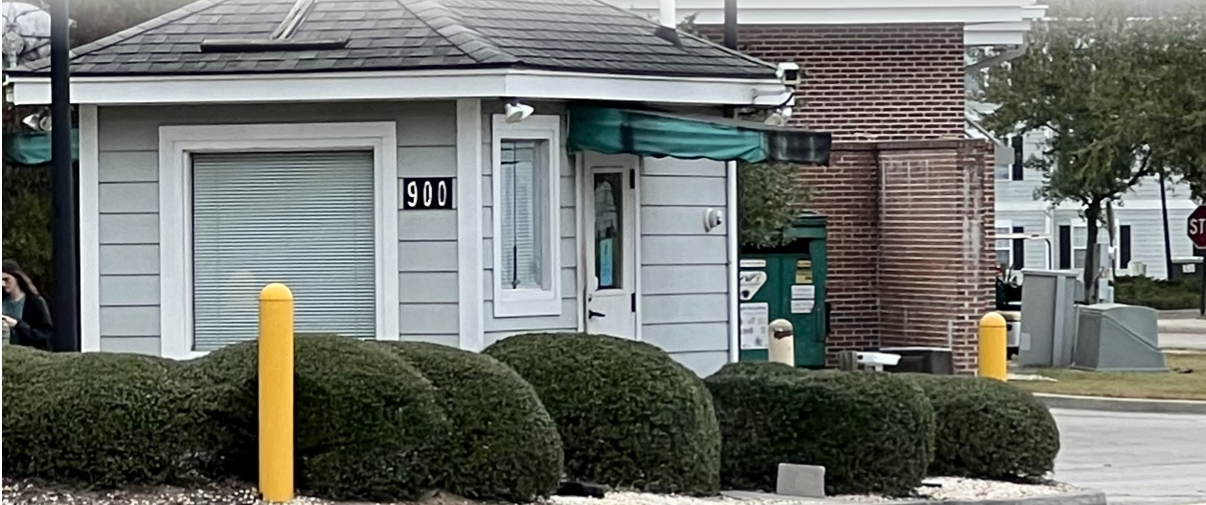 The Department of Public Safety uses this guard booth located at the main entrace of University Place off Jackson Bluff Road. 
