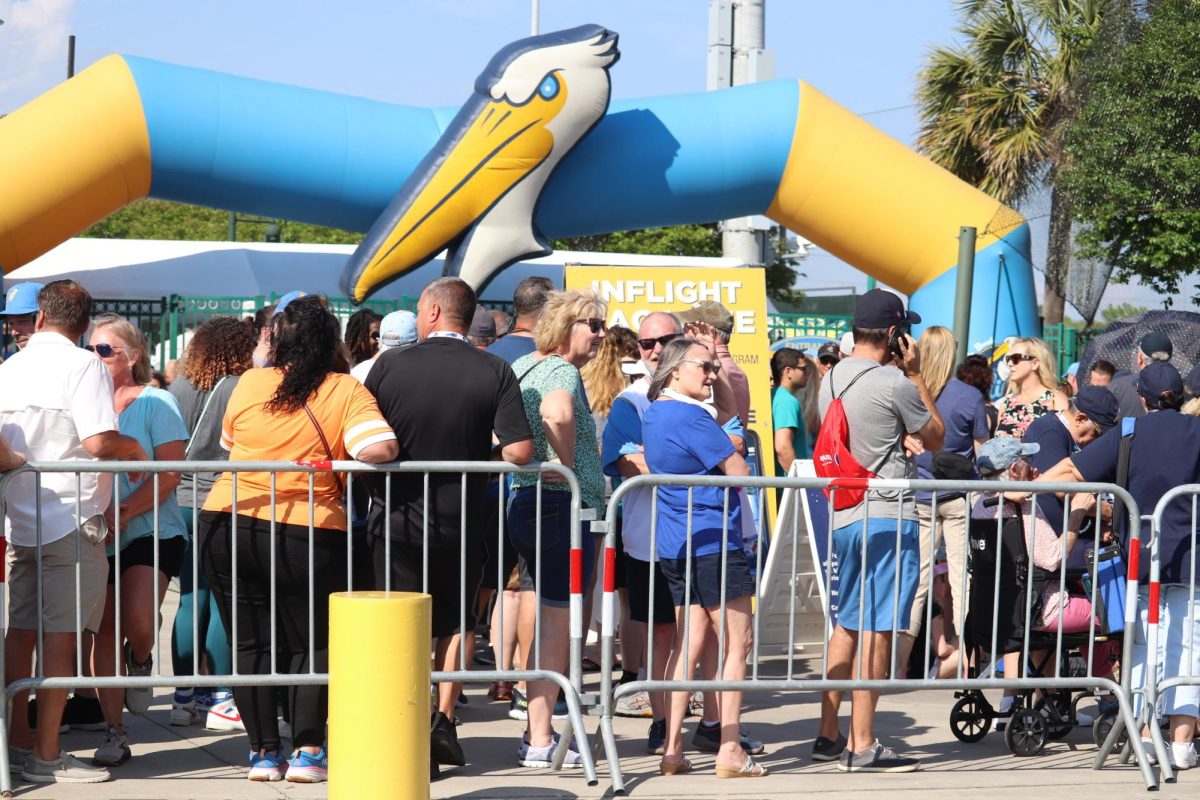 Myrtle Beach Pelicans fans line up outside of Pelicans Ballpark before a game.