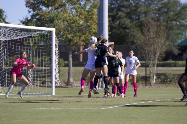 The Chanticleers defend their goal during a corner kick.