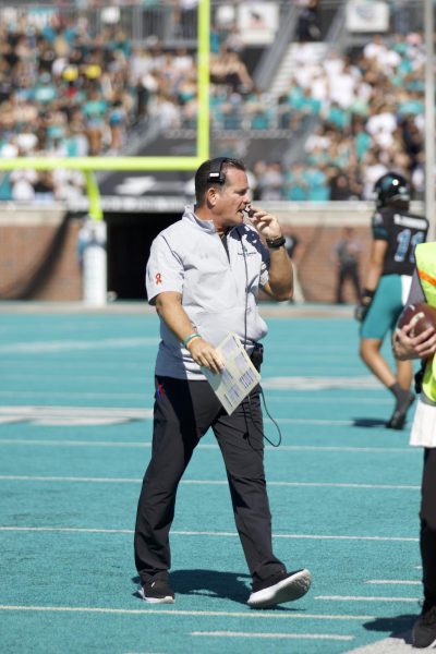 Tim Beck, CCU's head football coach, prepares for the Homecoming game Oct. 19. 