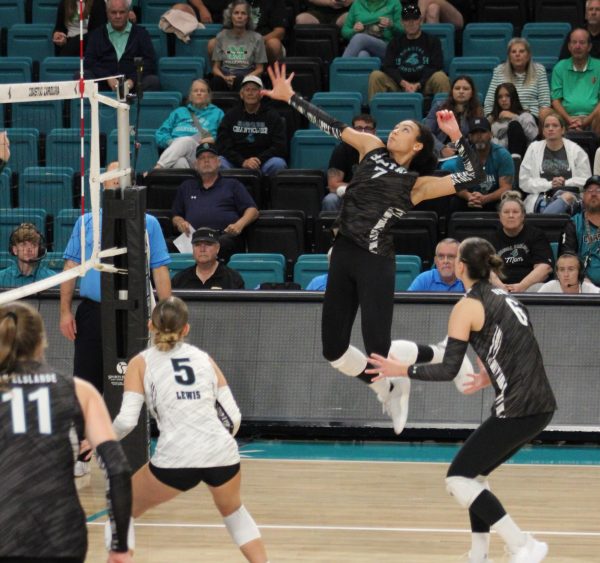 Jalyn Stout lines up for a spike.