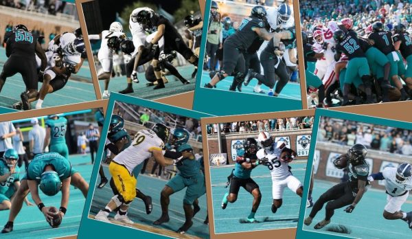 Compilation of some of Sports Editor Meadow Myers' best sports photography captures from the 2024 football season. Graphic by Caroline Surface.