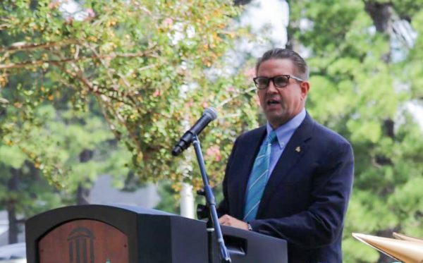 President Michael Benson speaks at Coastal Carolina University's 70th birthday celebration.