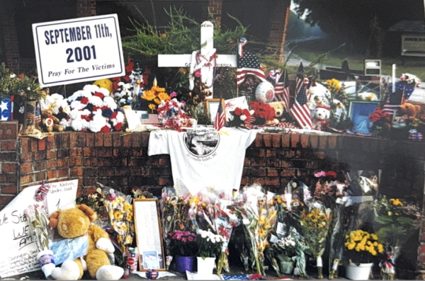 A 9/11 memorial created by surrounding Grand Strand communities in the days following the attacks. Photo courtesy of The Chanticleer photo archive.