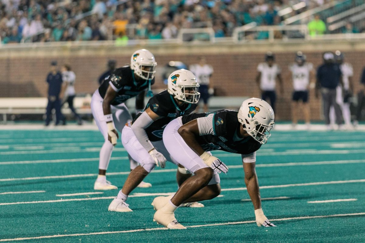 CCU defense sets up for the ball snap