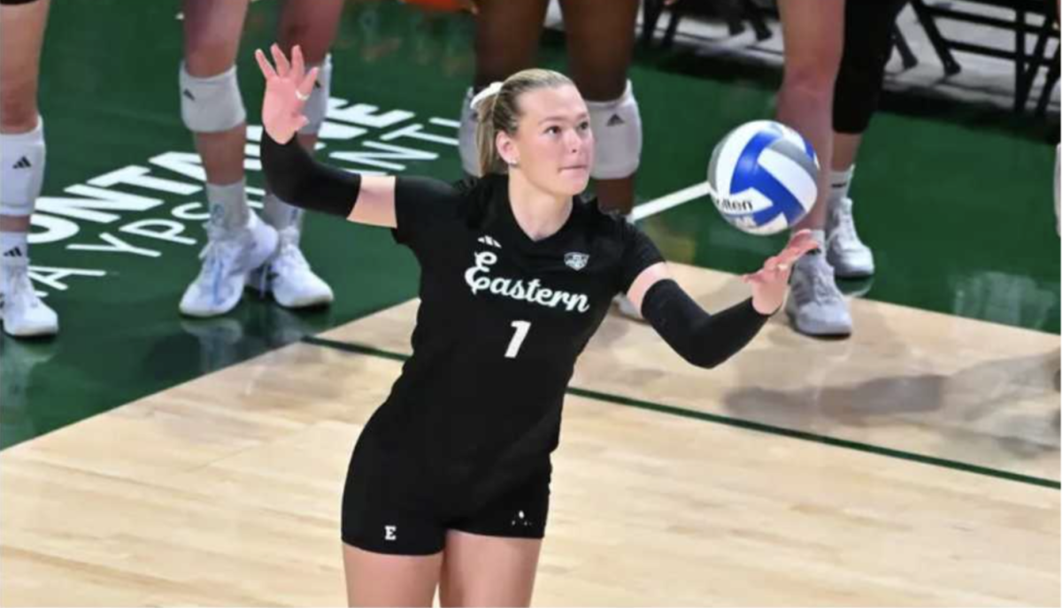 Middle blocker Welker serves to the opposing team 