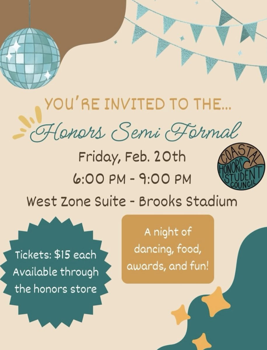 Formal flyer courtesy of @coastalhsc and @ccuhonors on Instagram