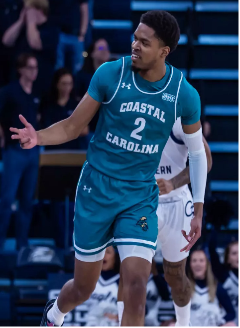 Rasheed Jones jogs up the court during
match against Georgia Southern. Photo courtesy of GoCCUSports.